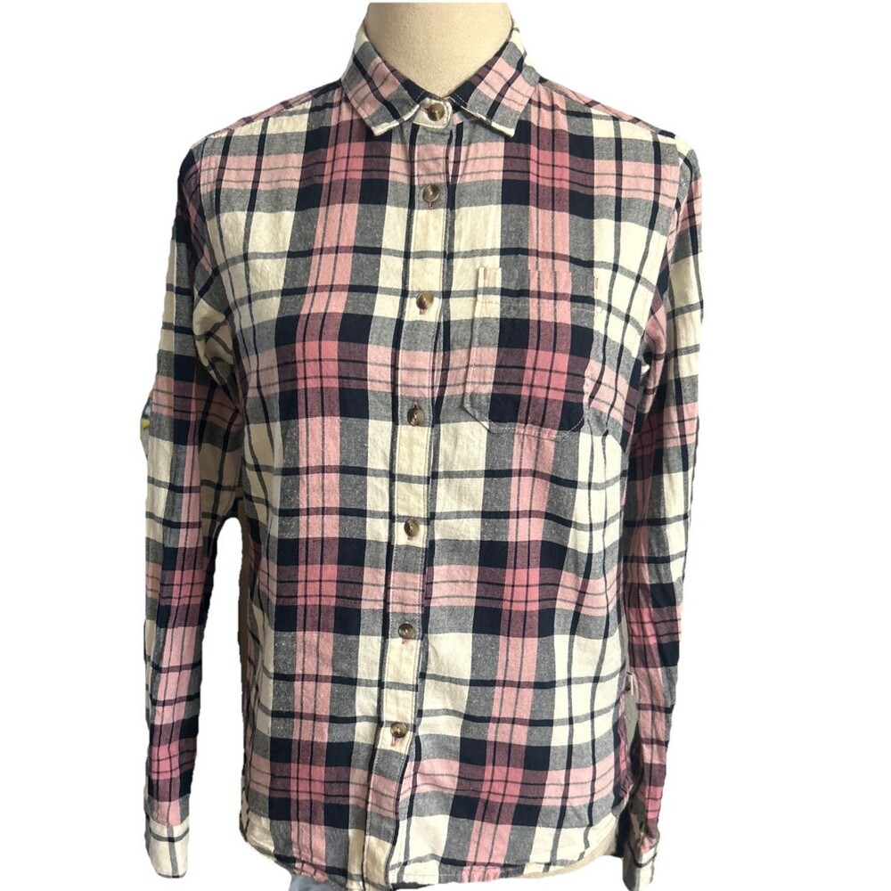 The North Face Women's S Cotton Plaid Pink Gray Button Up Long Sleeve Shirt